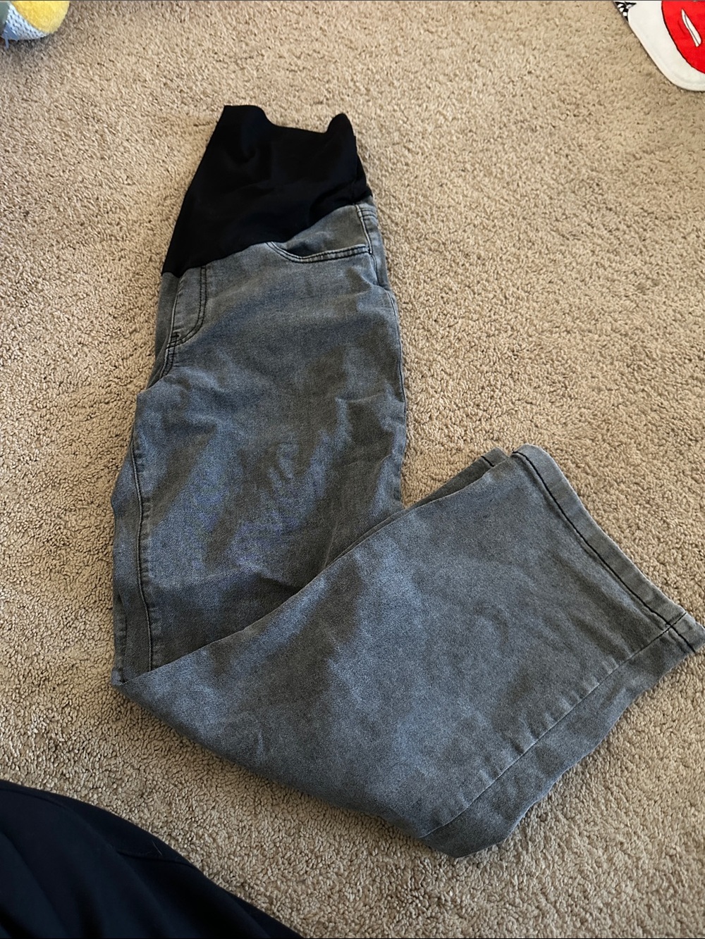 Gray Denim Maternity Jeans with Black Stretch Panel